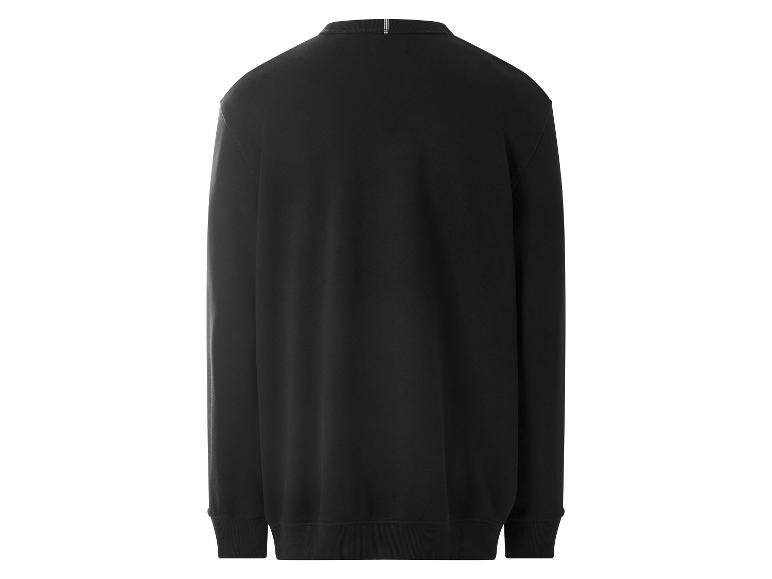 Schwarzes Langarm-Sweatshirt mit geripptem Kragen und Bündchen, Rückansicht.