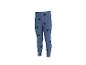 Blaue Kinderleggings mit schwarzen Herzmotiven.