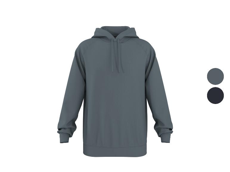 Dunkelgrauer Kapuzenpullover mit Kordelzügen, auf weißem Hintergrund.