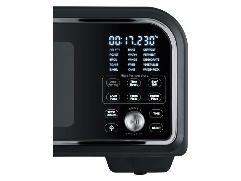 Digitales Bedienfeld eines Tischofens mit verschiedenen Kochfunktionen und Tasten.