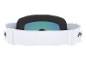Weiße Skibrille mit blauer verspiegelter Scheibe und verstellbarem Riemen.