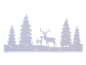 Weihnachtliche Holzdekoration mit LED-Beleuchtung, Hirschen und Tannen.