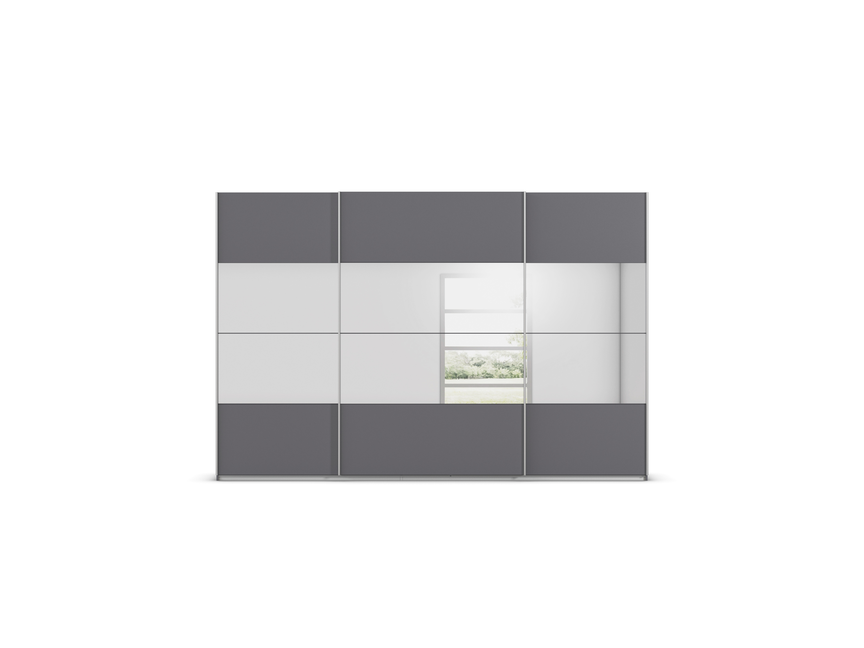 RAUCH ORANGE Quadra Schwebetürenschrank mit Spiegelelementen (Premium-Zubehör, Korpus: Graumetallic, 315 x 210 cm) – Bild 3 von 4