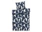 Betwäsche mit Bettbezug und Kissenbezügen, geometrisches Muster in marineblau und weiß.