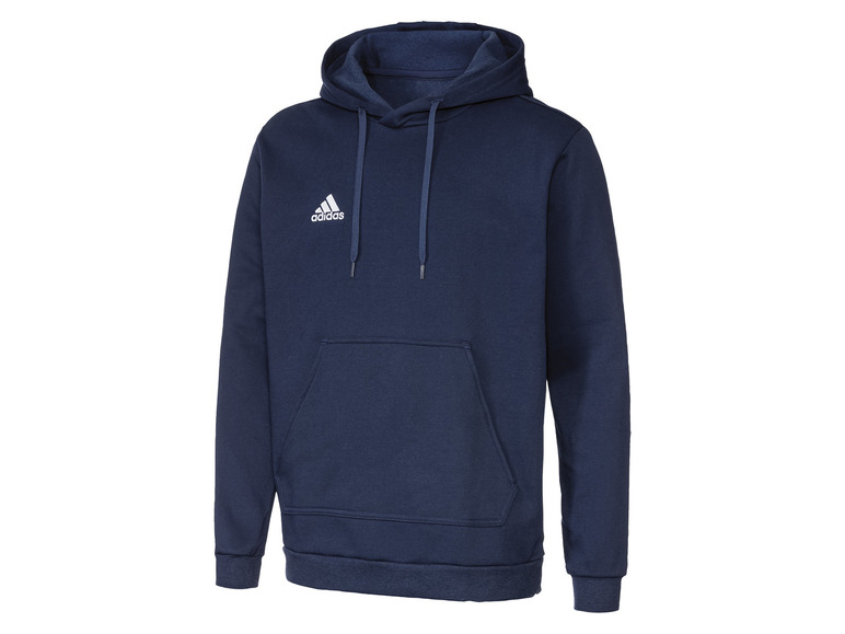 Ein dunkelblauer Adidas Hoodie mit Kapuze.