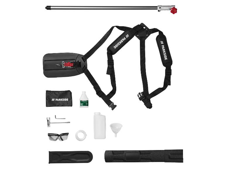 Parkside Freischneider-Set: Stiel, Gurt, Zubehör.
