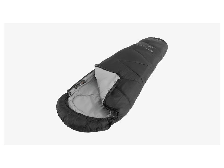 Ein schwarzer Schlafsack zum Campen.