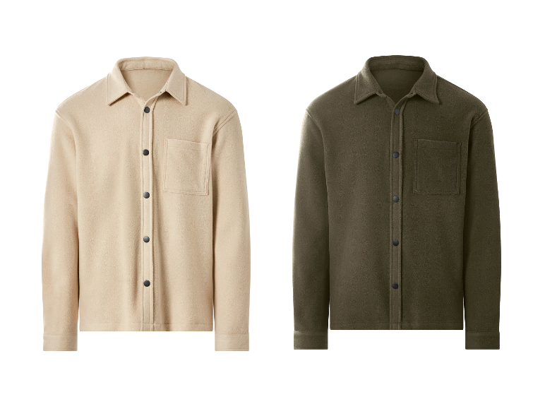 ESMARA MEN Herren Fleece-Freizeithemd in Beige und Olivgrün.