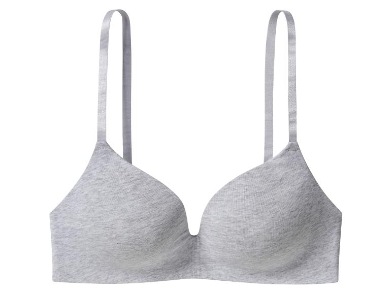 Hellgrauer Baumwoll-BH mit dünnen Trägern.