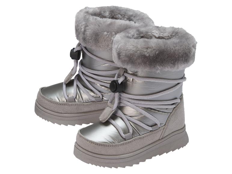 Silberne Kinder-Schneestiefel mit Fell und Schnürung
