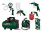 PARKSIDE PSKO 68 A1 Luftkompressor-Set mit verschiedenen Druckluftwerkzeugen und Schläuchen.