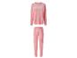 Rosa Damen-Pyjama mit langen Ärmeln und gepunkteter Hose.