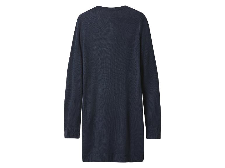 Dunkelblaues Damen-Strickpulloverkleid mit langen Ärmeln.
