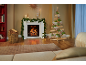 Gemütliches Wohnzimmer weihnachtlich dekoriert mit Kamin und Weihnachtsbaum aus Holz.