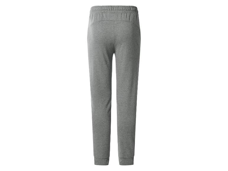 Graue Herren-Jogginghose mit elastischem Bund und Rippbündchen, Rückansicht.