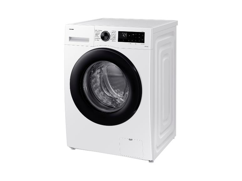 SAMSUNG Waschmaschine WW-90CGC04AAEEG in Weiß mit schwarzer Tür.