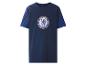 Dunkelblaues T-Shirt mit großem Fußball-Emblem auf der Brust und Streifen an den Ärmeln.