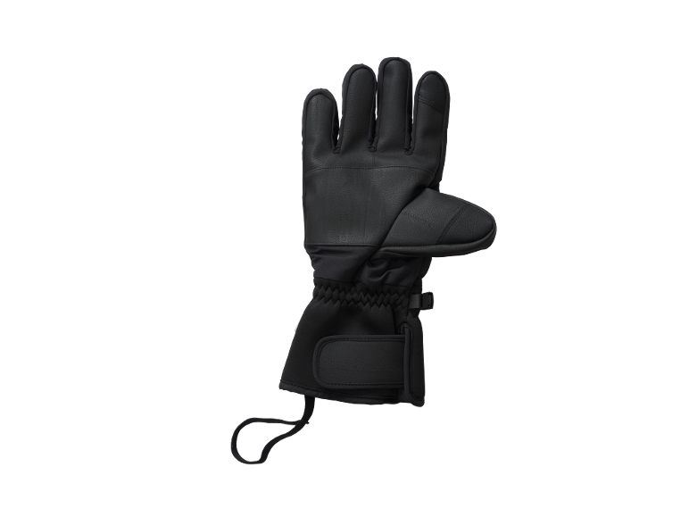 Schwarzer Handschuh mit umklappbarem Oberteil und verstellbarem Handgelenkriemen