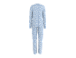 Hellblauer Damen-Pyjama mit langen Ärmeln und Mond- und Sterne-Muster, Rückansicht