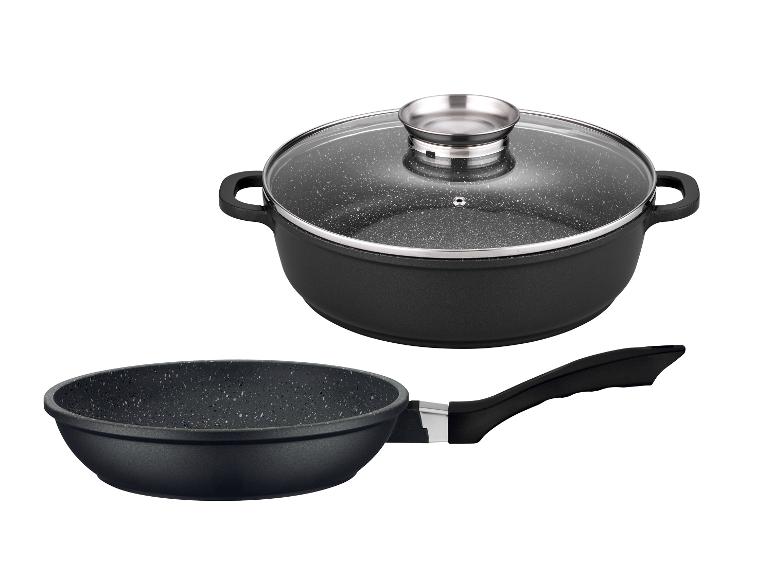 GSW Pfannen-Set Gourmet GRANIT 3-tlg. mit Topf und Pfanne in Schwarz mit Granit-Optik