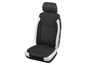 Schwarze Autositzbezüge mit weißen Akzenten und Karomuster.