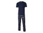 Herren-Pyjama-Set in Marineblau mit Kurzarm-Oberteil und karierter Hose.