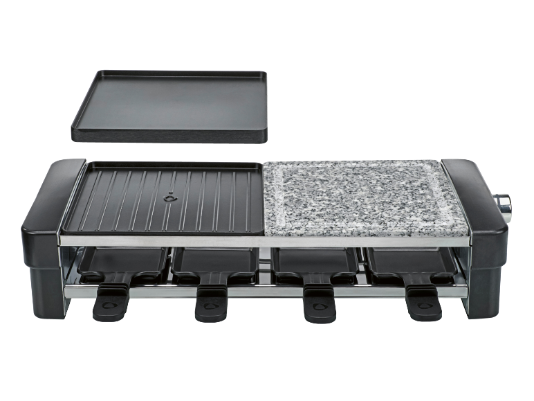 Raclette-Grill mit Steinplatte und wendbarer Grillplatte.