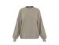 Ein einfarbiges beiges Sweatshirt mit langen Ärmeln und Rippbündchen.