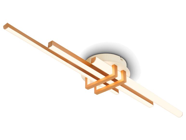 Moderne Deckenleuchte mit vier Lichtbalken in Holzoptik