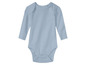 Ein hellblauer Baby-Strampler mit langen Ärmeln.