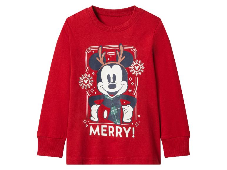 Rotes Langarm-Sweatshirt mit weihnachtlichem Mickey-Maus-Motiv und der Aufschrift „MERRY!“