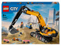 Lego City Bauset mit einem gelben Bagger und zwei Minifiguren.
