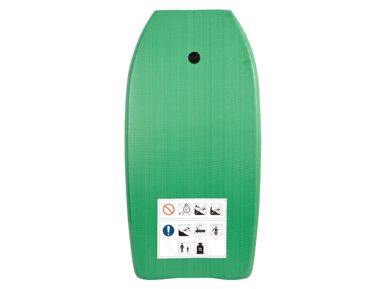 Ein grünes Bodyboard zum Wellenreiten.