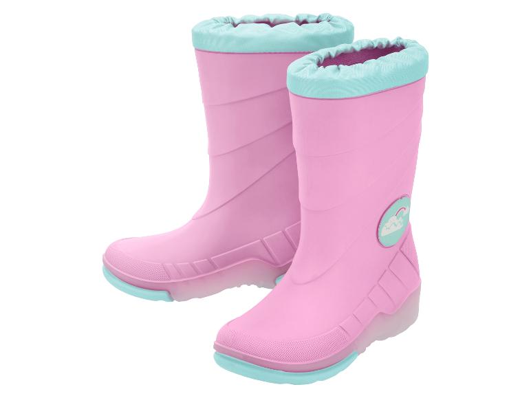 Rosa Kindergummistiefel mit türkisfarbenen Akzenten