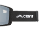 Schwarze Skibrille mit weißem Logo auf dem Band