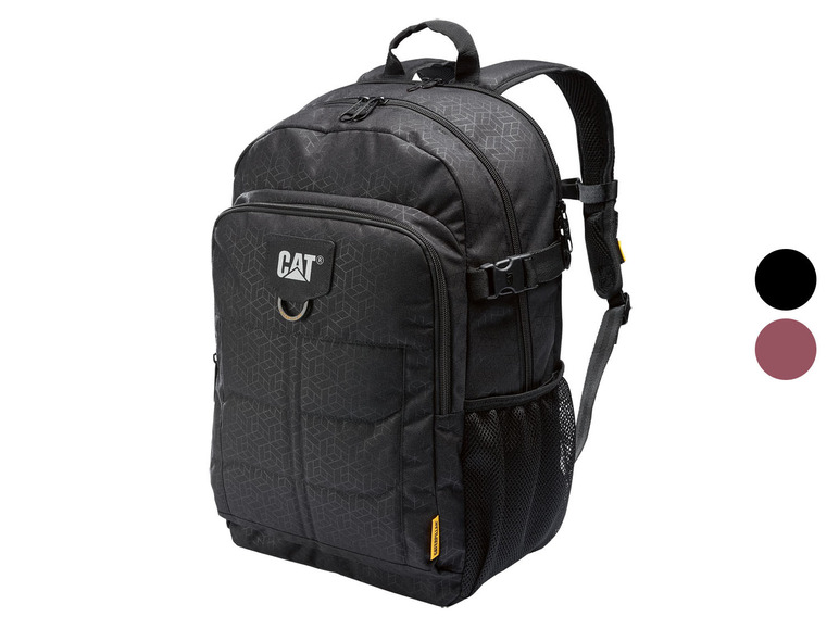 Schwarzer Rucksack mit Caterpillar-Logo