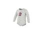 Weißer langärmeliger Baby-Body mit Minnie-Maus-Motiv und rosa Schleifen.