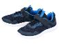 Dunkelblaue Kinder-Sportschuhe mit blauen Details und weißen Sohlen.