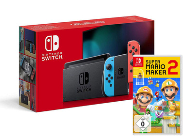 Nintendo Switch Konsole Neon-Rot/Neon-Blau + Switch Super Mario Maker 2