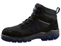 Schwarze Sicherheitsschuhe mit blauen Details.