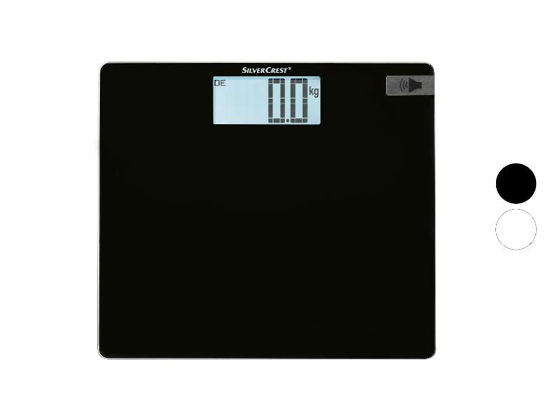 Schwarze SilverCrest Personenwaage mit digitalem Display.
