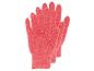Drei Paar flauschige pinke Peelinghandschuhe.