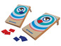 Zwei Schildkröt Cornhole-Spiele mit blauen und roten Säcken.