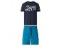 Herren-Pyjama mit dunkelblauem T-Shirt mit „The Avengers“-Aufdruck und blauen Shorts.