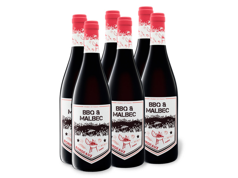 6 x 0,75-l-Flasche & Rotwein BBQ Malbec AOP Bordeaux trocken