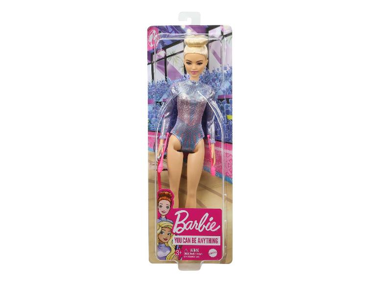 Barbie-Puppe mit Turnanzug und Zubehör.