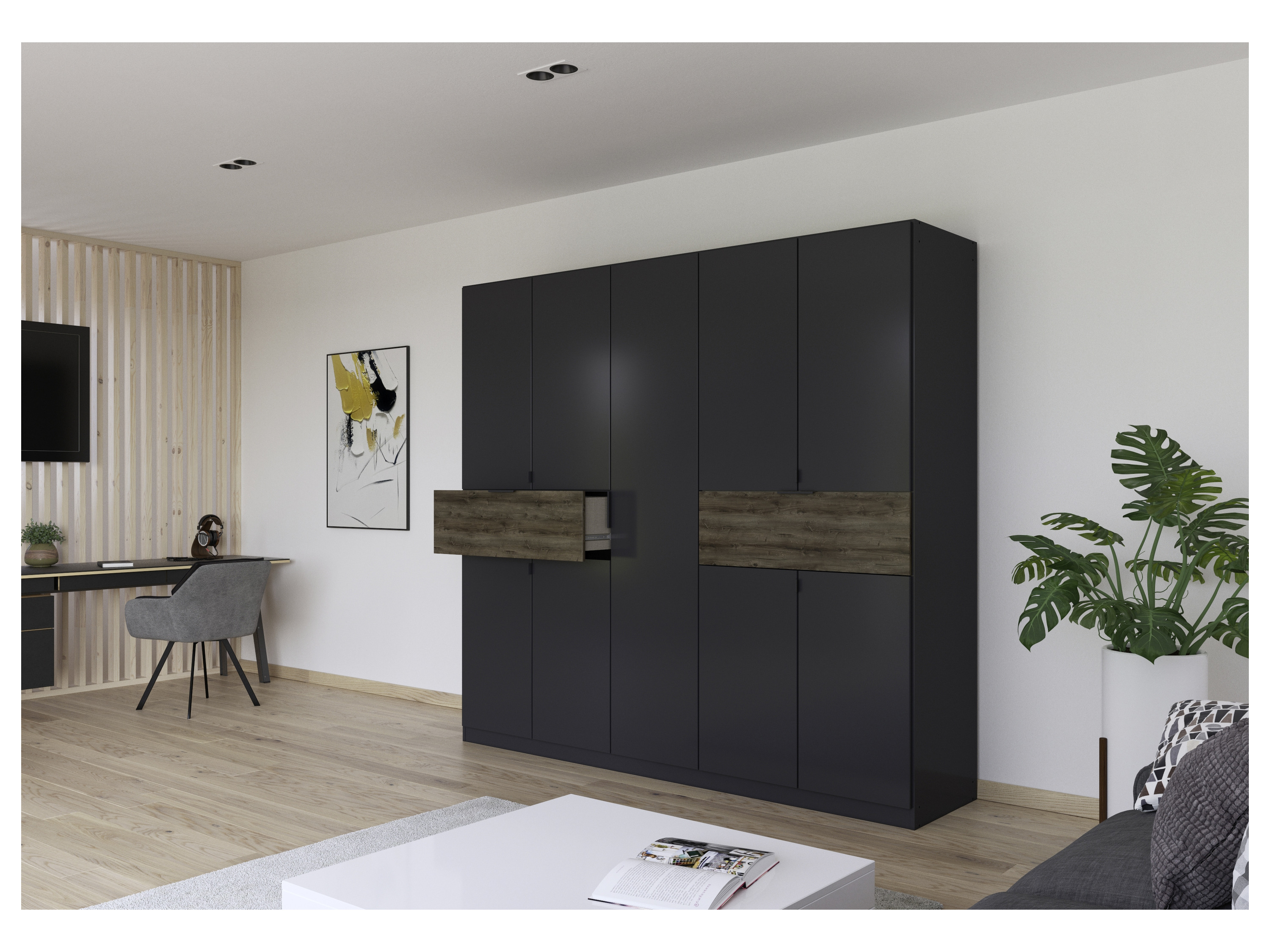 Thumbnail - rauch BLUE Ticao Drehtürenschrank (9-türig, 2 Schubkästen, Dekor-Druck Atlantic Oak, 226 x 210 cm (BxH))