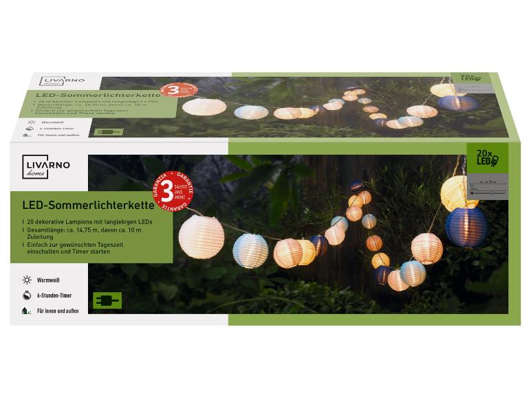 LIVARNO Home LED-Sommerlichterkette mit 20 dekorativen Lampions, warmweißem Licht und Timer.