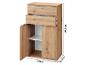Heller Holzschrank mit zwei Schubladen und einem Schrank mit verstellbarem Regal, Maße 94.8x57.6x32.9cm.