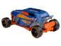 Ein blaues Hot Wheels Rennauto mit orangenen Details.